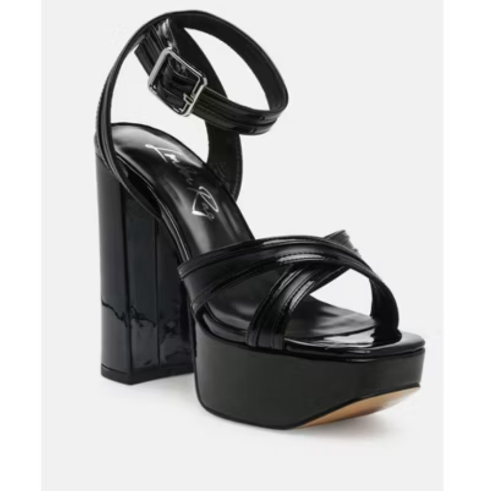 London rag black Shiney platform heels